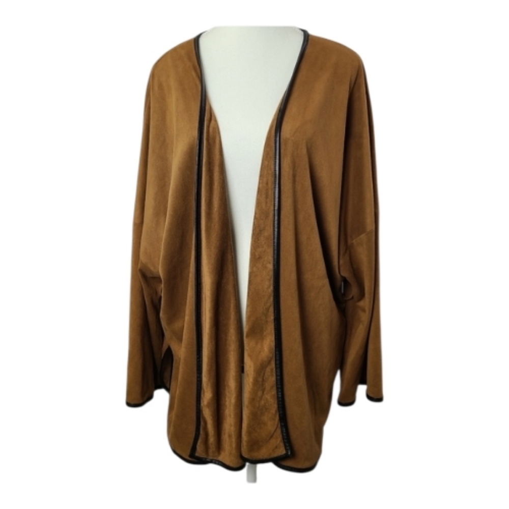 Faux Brown Suede Longline Open Cardigan Duster Oversized Boho Western Cozy Layer